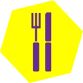 Fork and Knife in Yellow Pentagon | Party Menus