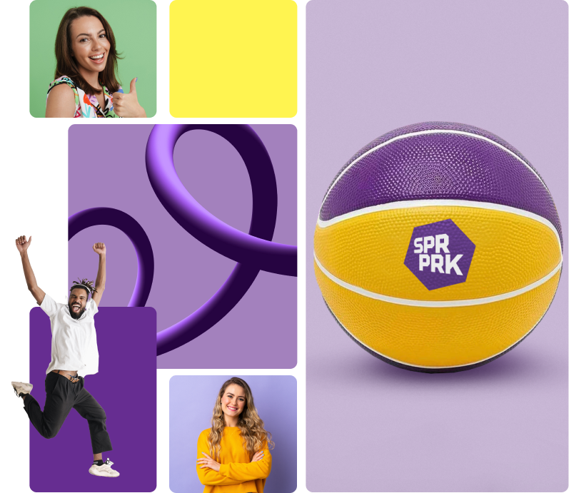 Collage image of Adults Having Fun with SuperPark Ball