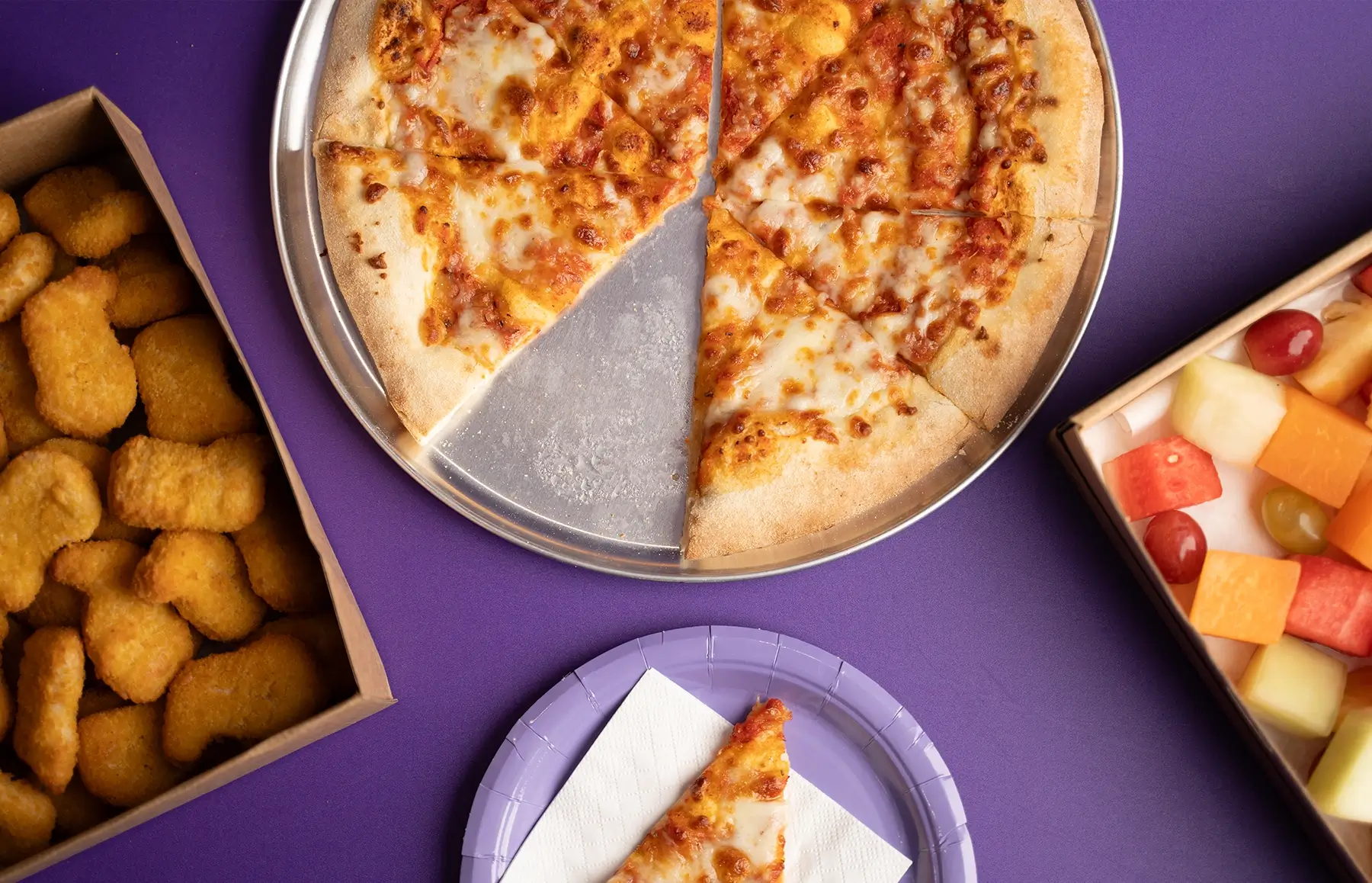 superpark party food menu pizza nuggets fruit