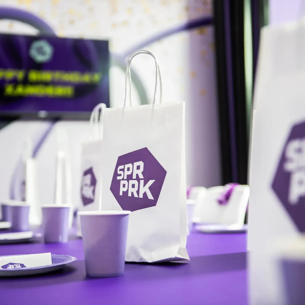 SuperPark kids party bag on a purple table